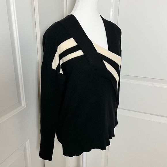 Rag & Bone Grace V-Neck Sweater Black Ivory Striped Merino Wool XS/S - Picture 2 of 14